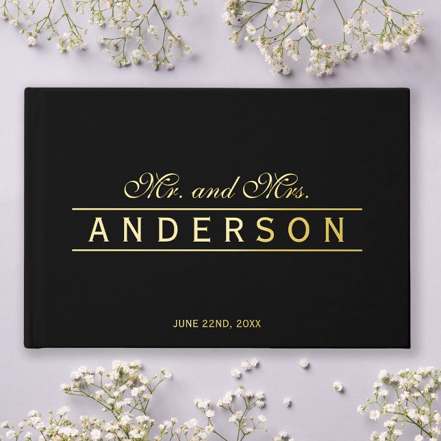 Custom Background Elegant Lines Mr & Mrs Wedding Foil Guest Book (Creator Uploaded)