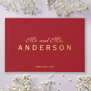 Custom Background Mr & Mrs Script Elegant Wedding Foil Guest Book