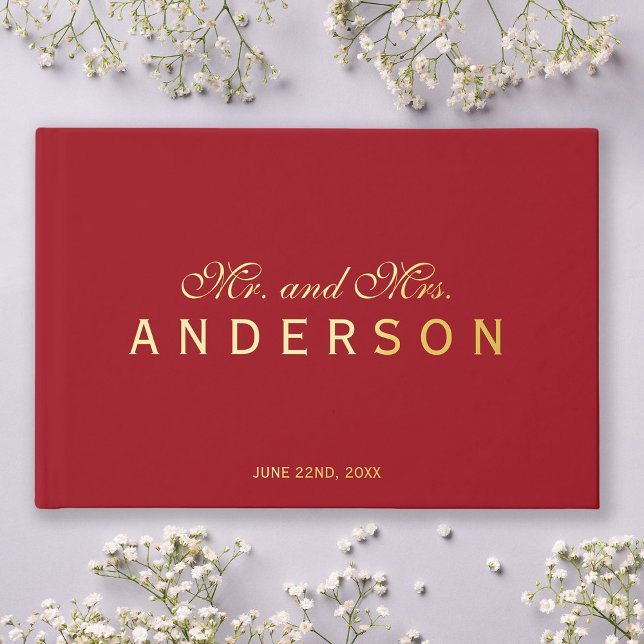 Custom Background Mr & Mrs Script Elegant Wedding  Foil Guest Book (Creator Uploaded)
