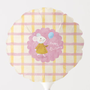 Custom Background Pink Yellow Plaid Mouse Birthday Balloon