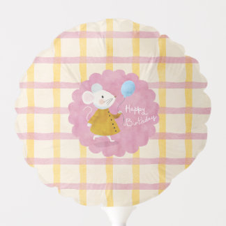 Custom Background Pink Yellow Plaid Mouse Birthday Balloon