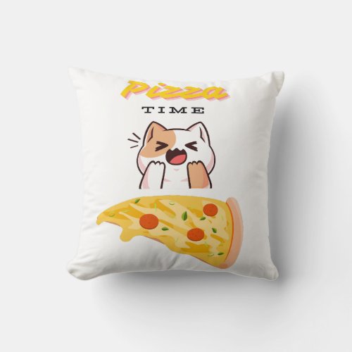 Custom background Pizza Time Kitty Cat Throw Pillow