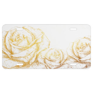 Custom Background Vintage Roses Floral Faux Gold License Plate