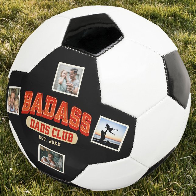Custom Badass Dad Club Retro Cool Photo Collage Soccer Ball (Creator Uploaded)