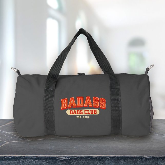Custom Badass Dad Club Retro Cool Trendy Fun Duffle Bag (Cool, stylish gym bag for the badass sporty dad!)