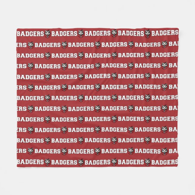 CUSTOM Badger Mascot | Red - School College Team Fleece Blanket (Front (Horizontal))