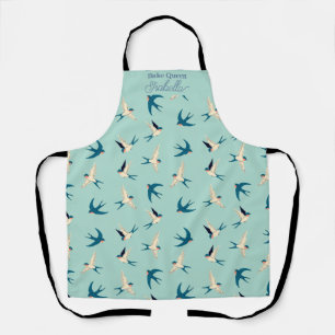 Custom Bake Queen Name Swallow Bird Pattern Apron