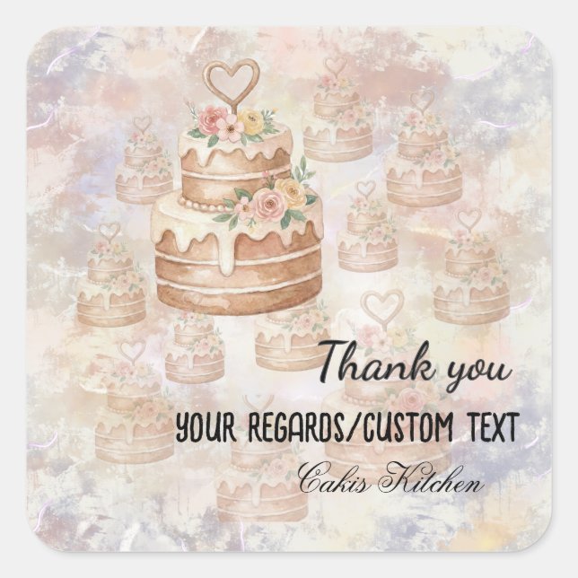 Custom "Baked with Love" Pink nature Cake Sticker  (Front)