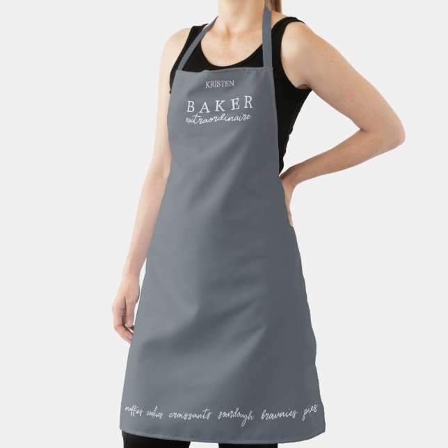 Custom Baker Extraordinaire Gray Large Apron (Insitu)