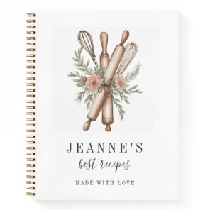 Custom Bakers Rolling Pin Whisk Recipe Templates Notebook