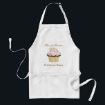 Custom Bakery Business Apron<br><div class="desc">Sweet bakery apron,  with cute graphics of a chocolate cupcake,  with pink icing. Brown text,  on top and bottom is fully customizable for your business.</div>