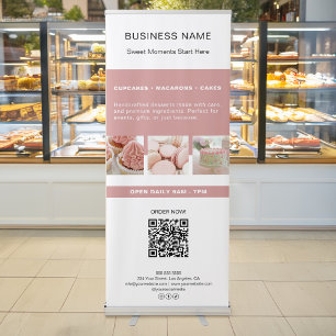 Custom Bakery Business QR Code Pink White Retractable Banner