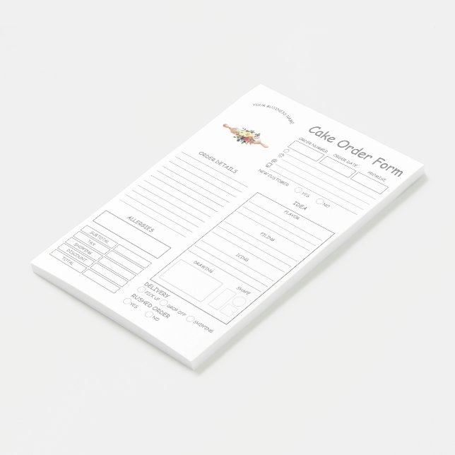 Custom  Bakery Cake Order Form Notes (Angled)