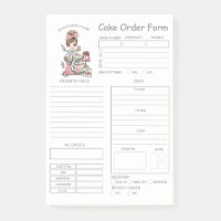 Custom  Bakery Cake Order Form Notes