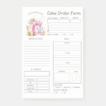 Custom  Bakery Cake Order Form Notes