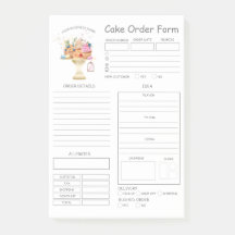 Custom  Bakery Cake Order Form Notes