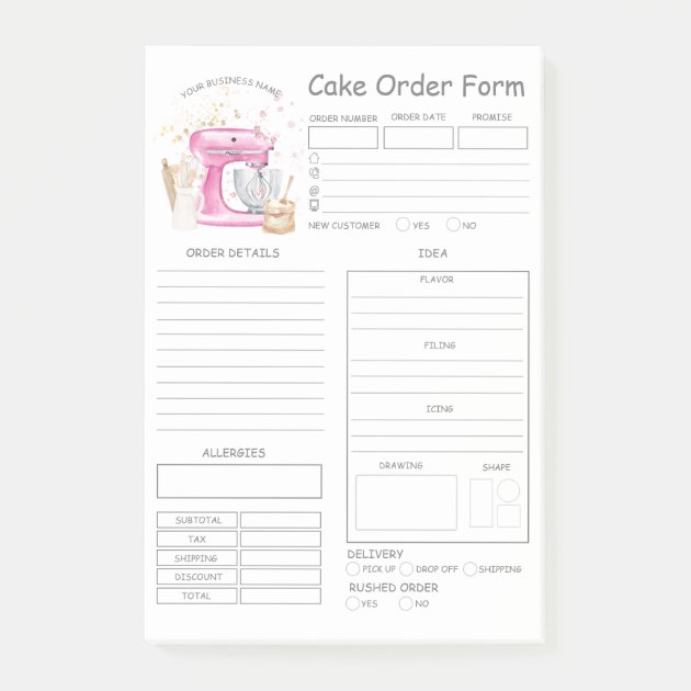 Watercolor Cakes Bakery Order Form Notepad | Zazzle