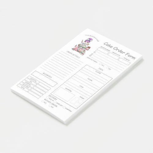 Custom  Bakery Cake Order Form Post_it Notes