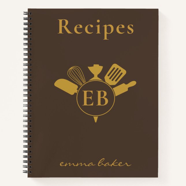 Custom Bakery Monogram Recipe Book Notebook (Front)