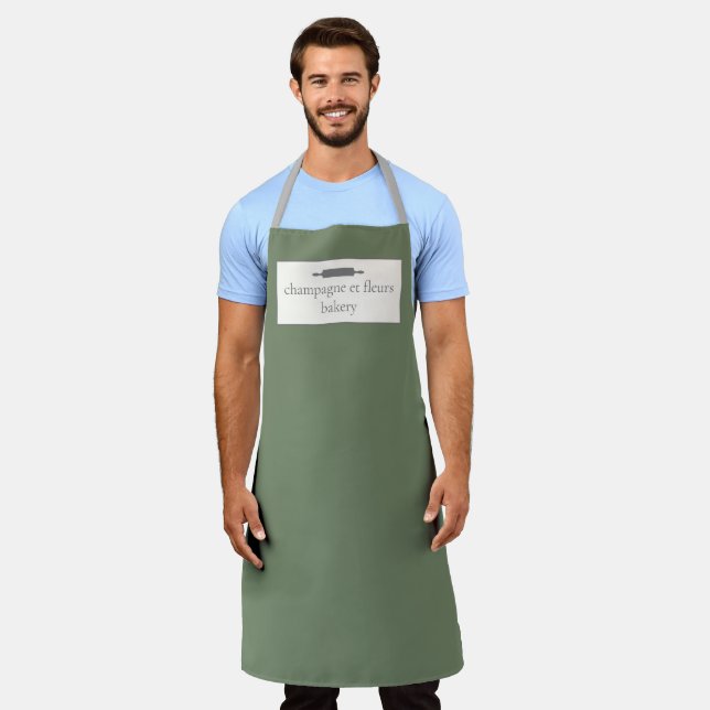 Custom Bakery Name Olive Green Chef or Staff Apron (Worn)