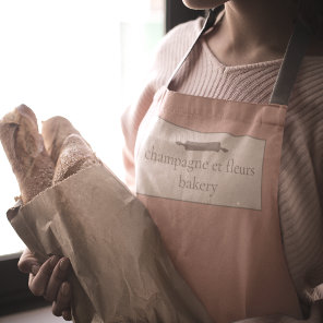 Custom Bakery Name Simple Pink   Grey Chef / Staff Apron