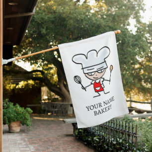 Custom bakery pole flag sign with cartoon chef