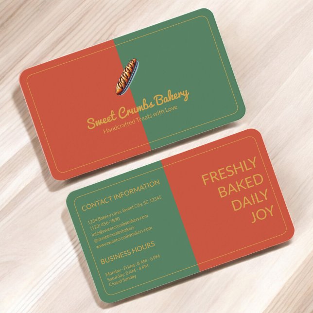Custom Bakery Terracotta, Green, Mustard Yellow   Business Card (Creator Uploaded)