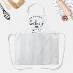 Custom, Bakery White and Gray Stripes Farmhouse Apron<br><div class="desc">Make this beautiful apron your own by adding your own text on top and bottom area. Design with gorgeous "Bakery" script in hand written calligraphy,  decorative eggs whisk and rolling pin and white and gray stripe pattern on middle and bottom area. Great custom gift idea!</div>