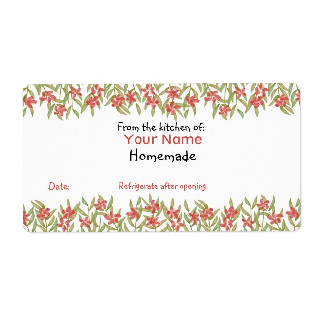 Custom Baking Labels Red Watercolor Flowers From