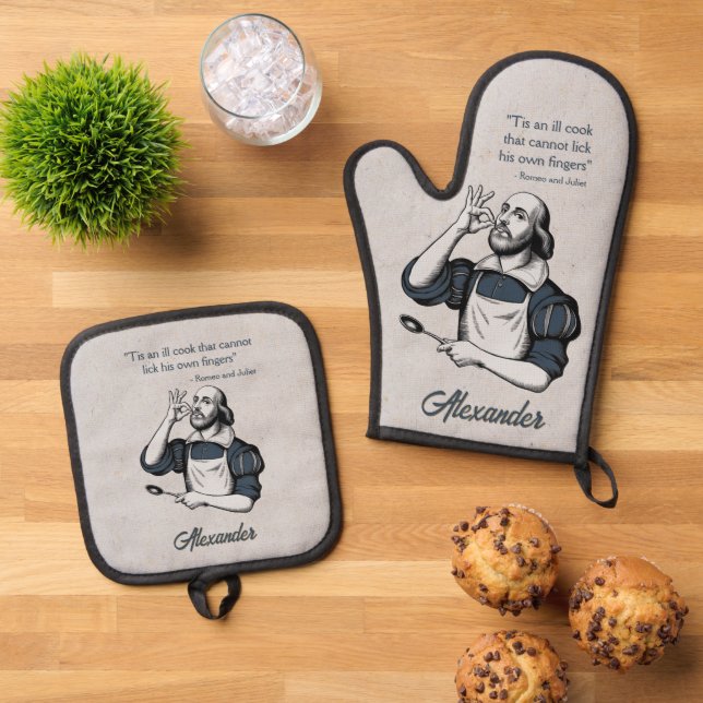 Custom Baking Recipes Chef Elegant Oven Mitt & Pot Holder Set (Top Down)