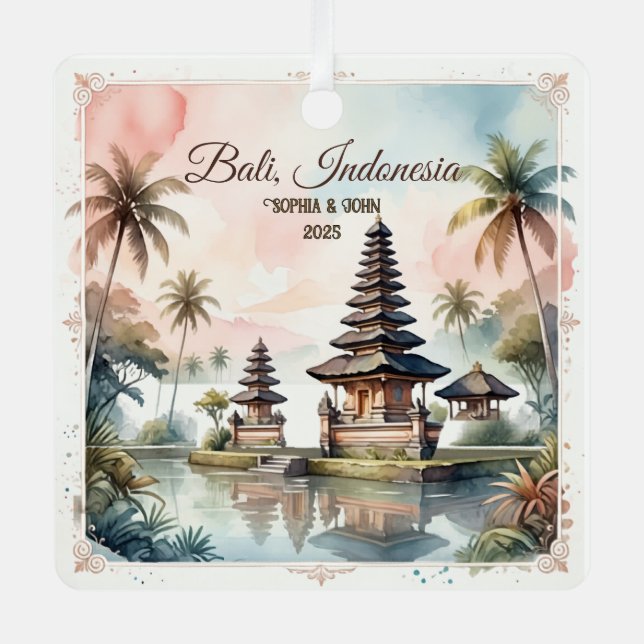 Custom Bali Indonesia Honeymoon Keepsake Metal Ornament (Front)