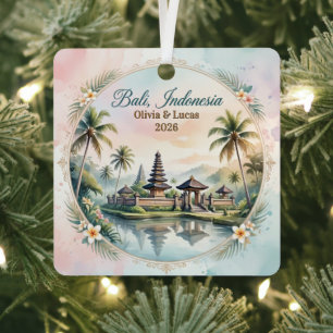 Custom Bali Indonesia Honeymoon Keepsake Metal Ornament