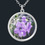 Custom Bali Tropical Purple Flowers Wedding Bride Silver Plated Necklace<br><div class="desc">Beautiful Bali Tropical Purple Flowers Wedding Bride's Necklace Design. I took this picture at a temple in Bali. There are many beautiful tropical flowers in Bali to take picture of and this is one of them. You can easily change the name and text as needed. You can also change font...</div>