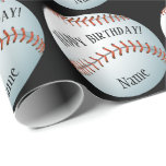Custom Baller Baseball Name Happy Birthday Wrapping Paper<br><div class="desc">Custom sports themed wrapping paper,  other colours and sports are available.</div>