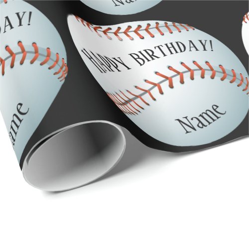 Custom Baller Baseball Name Happy Birthday Wrapping Paper