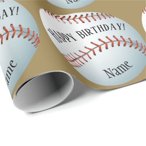 Custom Baller Baseball Name Happy Birthday Wrapping Paper
