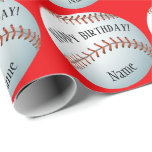 Custom Baller Baseball Name Happy Birthday Wrapping Paper<br><div class="desc">Custom sports themed wrapping paper,  other colours and sports are available.</div>