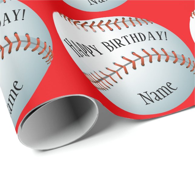 Custom Baller Baseball Name Happy Birthday Wrapping Paper (Roll Corner)