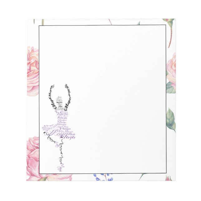 Custom Ballerina Maya | Rose Watercolor Border Notepad (Front)