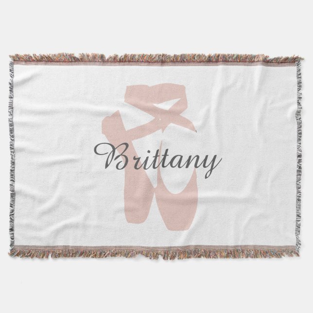 Custom Ballet Slipper Ballerina Dancer Center Name Throw Blanket (Front)