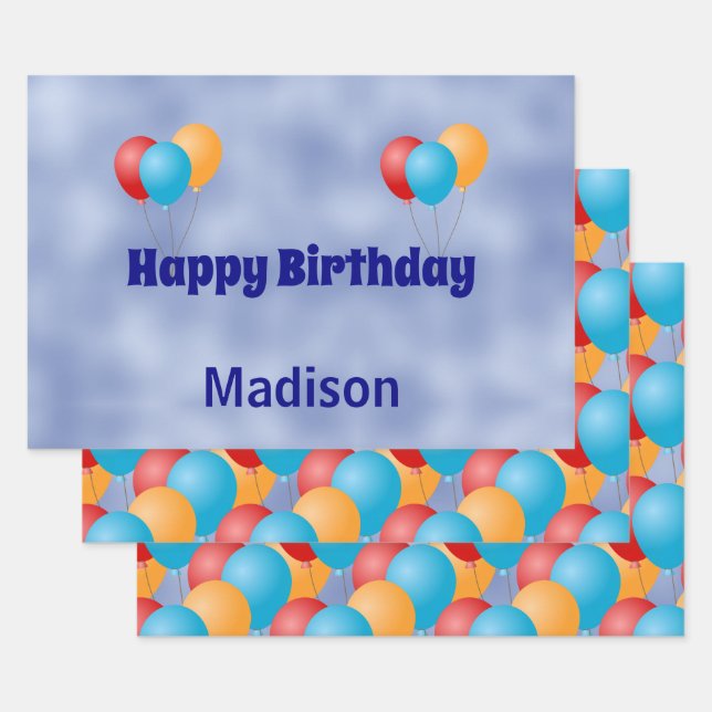 Custom Balloons Happy Birthday Wrapping Paper Sheets (Set)