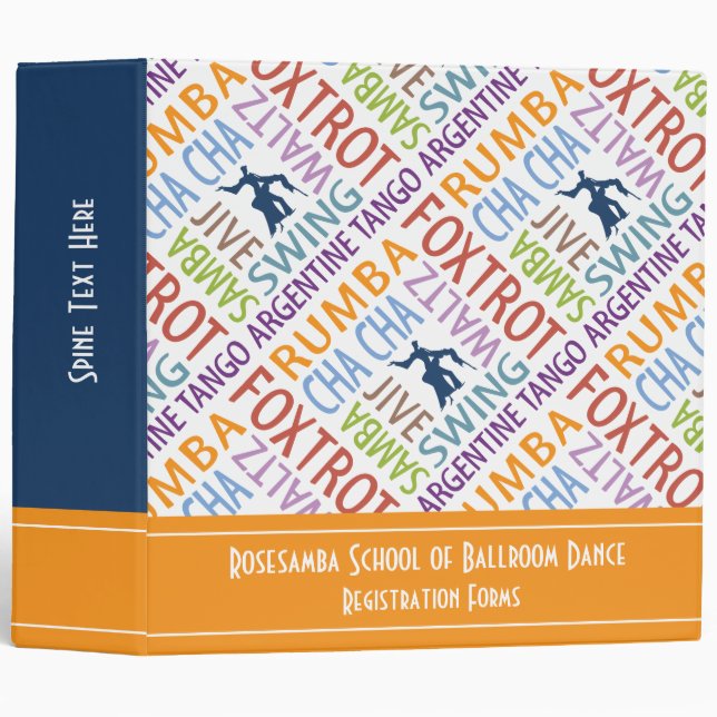Custom Ballroom Dance School Word Art 3 Ring Binder (Front/Spine)