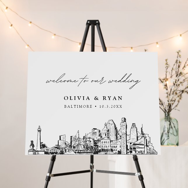 Custom Baltimore Wedding Skyline Welcome Sign (In Situ (Stand))