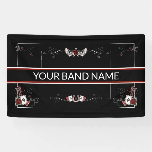 Custom Band Wrapped Sign Custom Band Merch Rockabilly Music Tattoo Banner | Zazzle