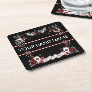 Custom Band Merch Rockabilly Tattoo Rock Music Square Paper Coaster