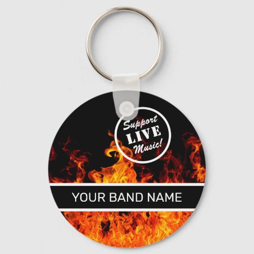Custom Band Merch Support Live Music Flames Rock Keychain