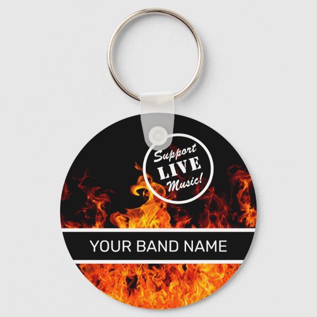 Custom Band Merch Support Live Music Flames Rock Keychain (Front)