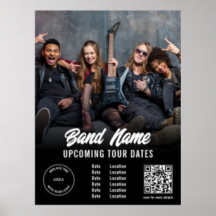 Custom Band Photo Logo QR Gigs Tour Dates Black Poster