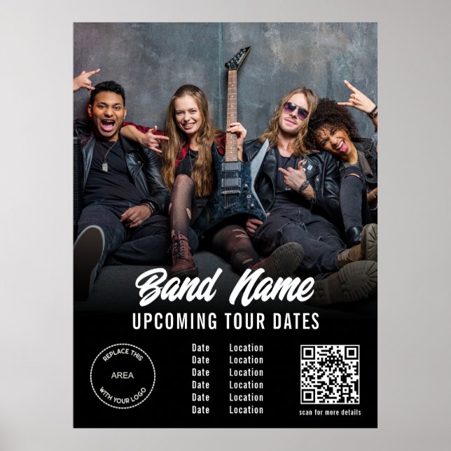 Custom Band Photo Logo QR Gigs Tour Dates Black Poster (Front)