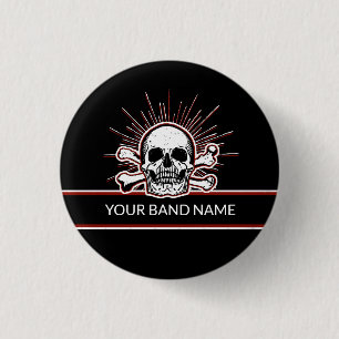 Custom Band Pin Skull Bones Rock Punk Music Button